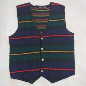 Vintage Structure Vest Mens Sz XL Striped 
Navy Blue, Green, Red, Gold